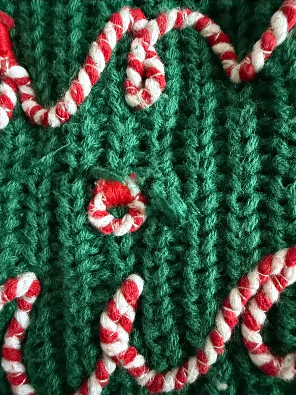 Old Navy Green Crewneck Sweater with candy cane Embroidered Script